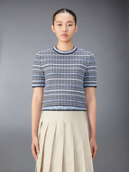 COTTON LINEN TWEED JACQUARD TEE NAVY