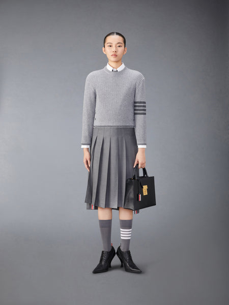 MERINO WOOL 4-BAR CROPPED CABLE PULLOVER LT GREY