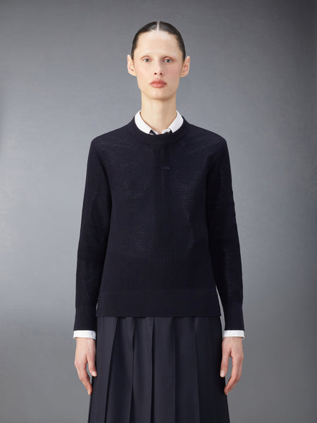 WOOL CREPE 4-BAR RELAXED FIT PULLOVER NAVY