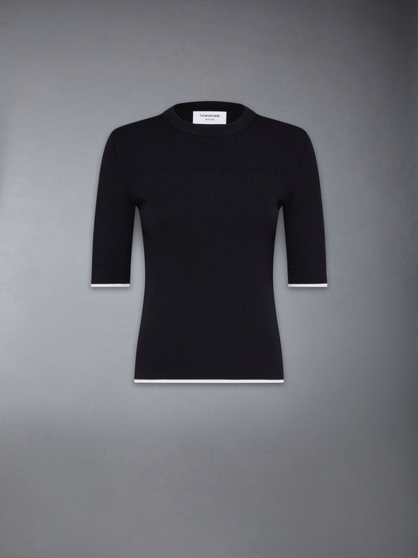 WOOL SILK BLEND TIPPING RIB STITCH CABLE TEE - featured image