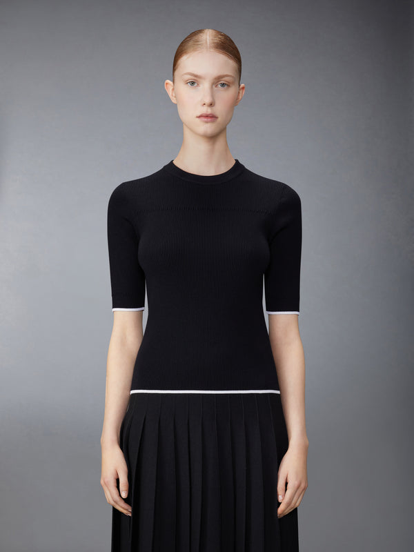 WOOL SILK BLEND TIPPING RIB STITCH CABLE TEE - image 1