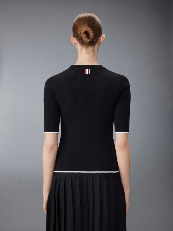 WOOL SILK BLEND TIPPING RIB STITCH CABLE TEE - image 2