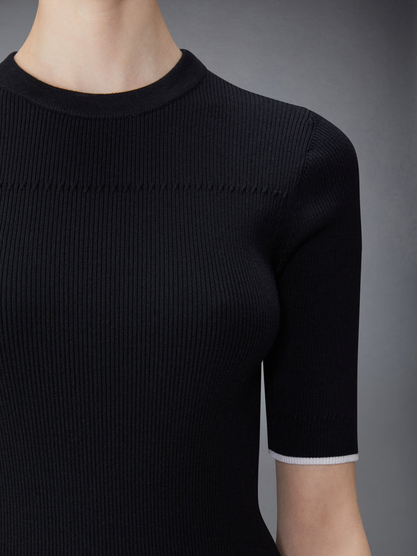 WOOL SILK BLEND TIPPING RIB STITCH CABLE TEE - image 5