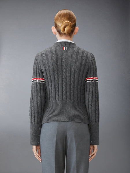 CLASSIC WOOL V NECK CABLE PULLOVER MED GREY