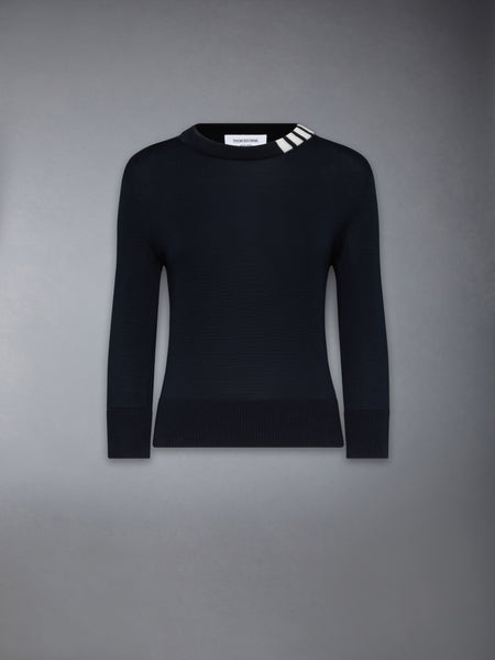 COTTON 4-BAR CREW NECK PULLOVER NAVY