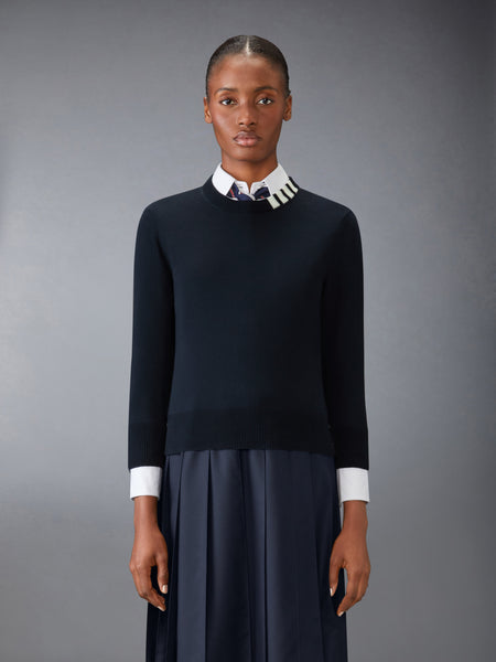 COTTON 4-BAR CREW NECK PULLOVER NAVY