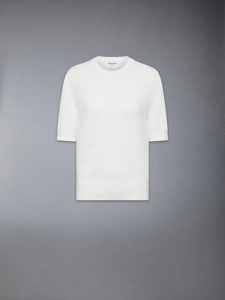 FEATHER INTARSIA POINTELLE 4-BAR TEE WHITE