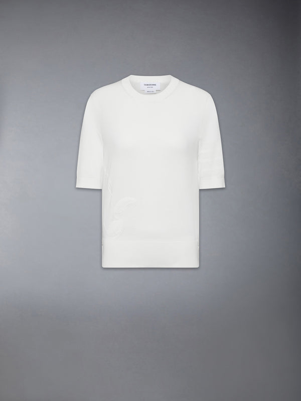 FEATHER INTARSIA POINTELLE 4-BAR TEE - featured image