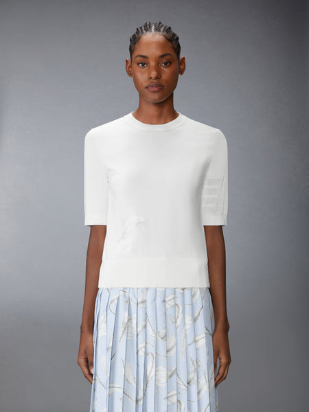 FEATHER INTARSIA POINTELLE 4-BAR TEE WHITE