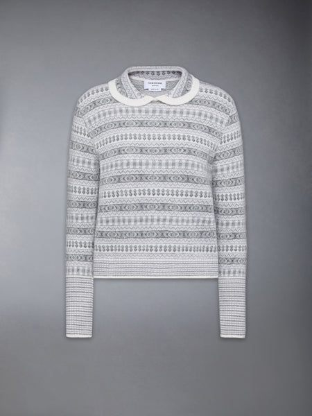 WOOL FLANNEL AND MOHAIR JACQUARD PETER PAN COLLAR PULLOVER WHITE