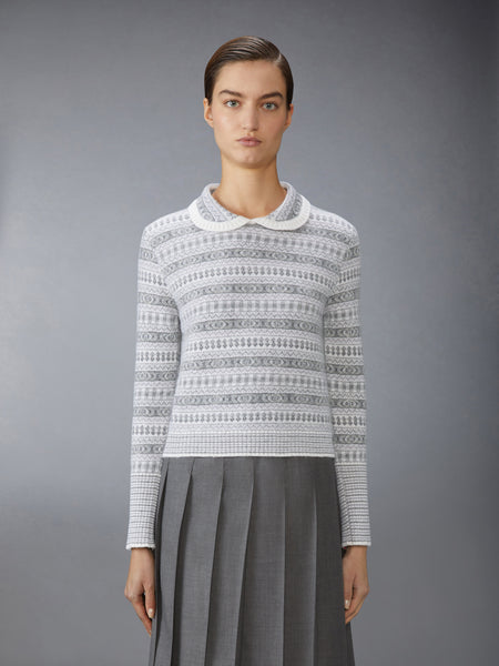 WOOL FLANNEL AND MOHAIR JACQUARD PETER PAN COLLAR PULLOVER WHITE