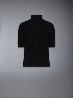 CASHMERE BABY CABLE STITCH  SHORT SLEEVE TURTLENECK