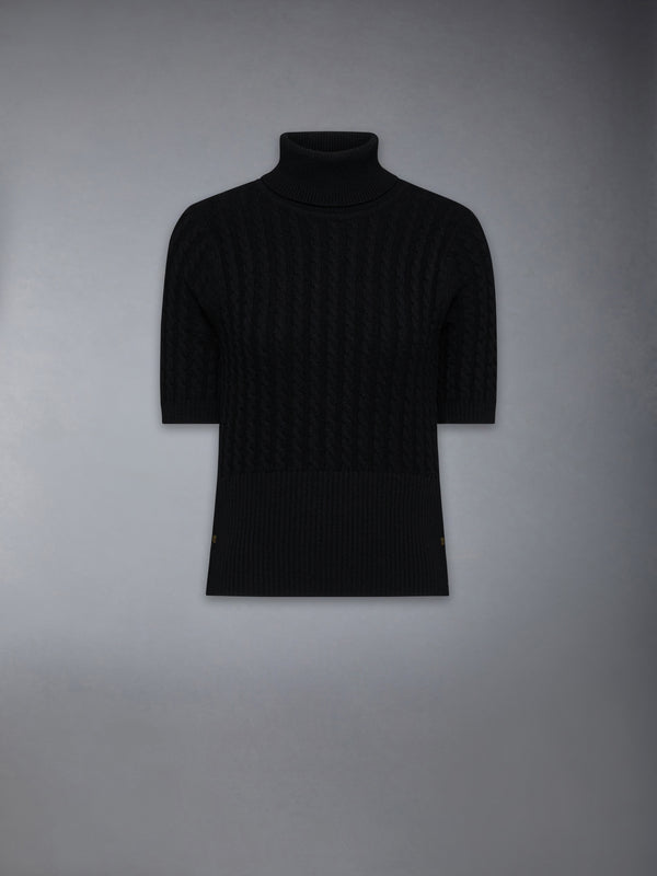 CASHMERE BABY CABLE STITCH  SHORT SLEEVE TURTLENECK - featured image
