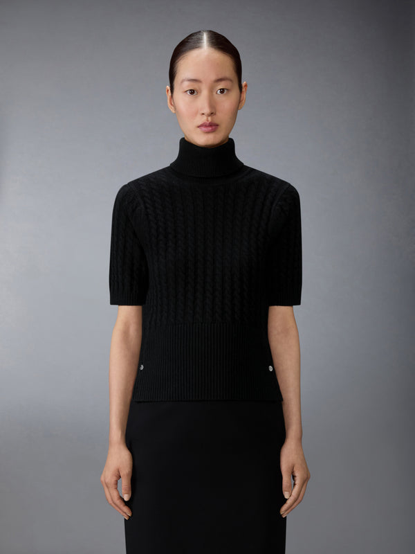 CASHMERE BABY CABLE STITCH  SHORT SLEEVE TURTLENECK - image 1
