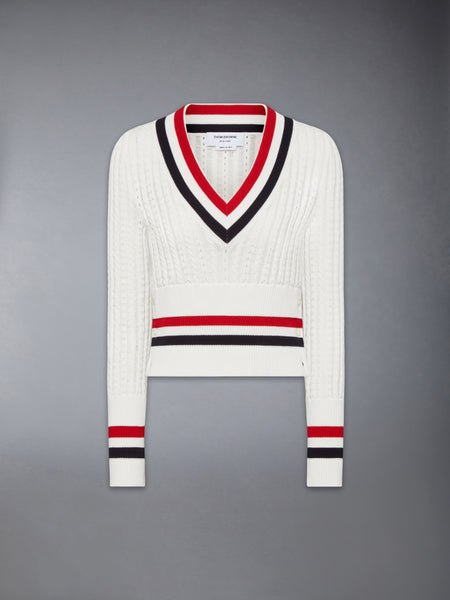 CRICKET RWB STRIPE BABY LADDER CABLE SHRUNKEN SWEATER WHITE