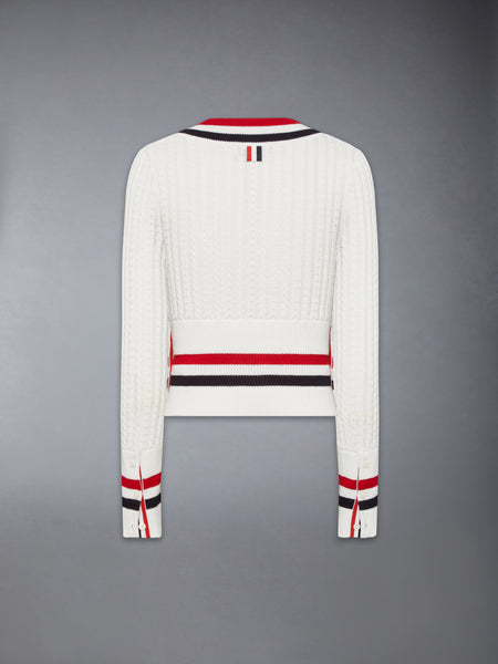 CRICKET RWB STRIPE BABY LADDER CABLE SHRUNKEN SWEATER WHITE