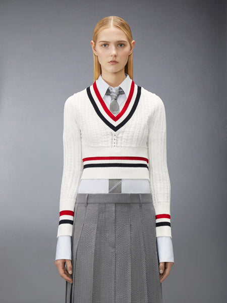 CRICKET RWB STRIPE BABY LADDER CABLE SHRUNKEN SWEATER WHITE