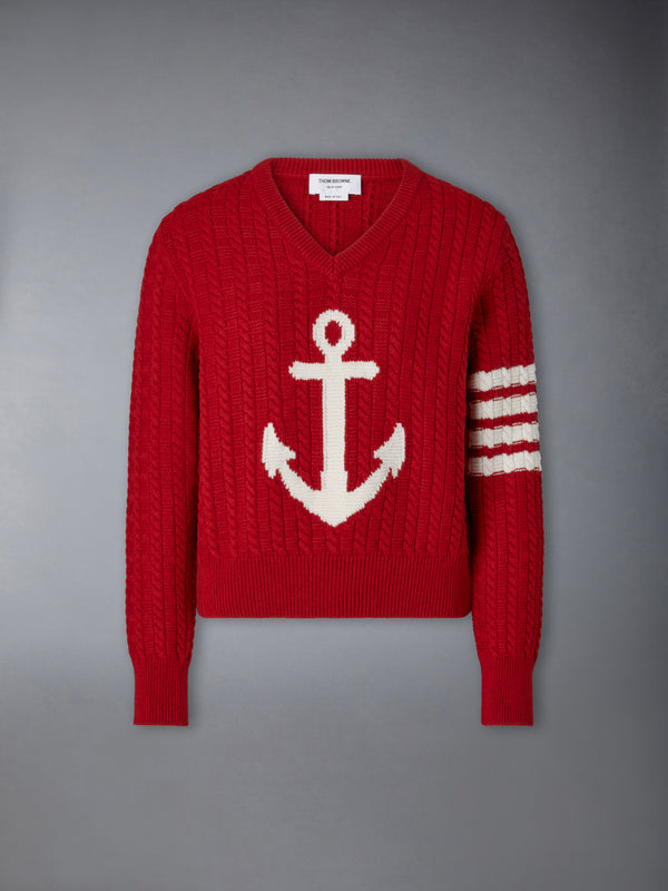 MERINO WOOL 4-BAR INTARSIA ANCHOR PULLOVER - featured image