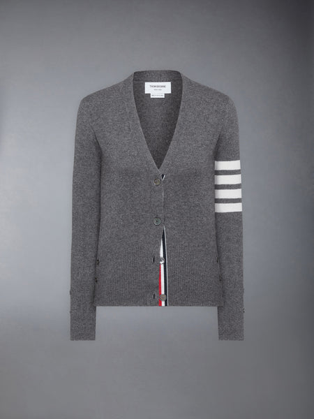 CLASSIC CASHMERE 4-BAR V-NECK CARDIGAN MED GREY