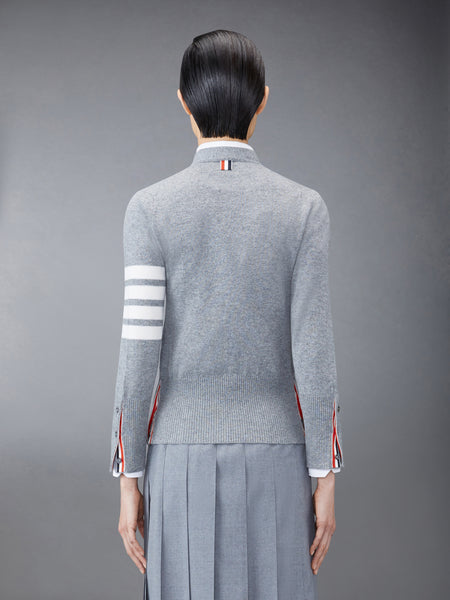 CLASSIC CASHMERE 4-BAR V-NECK CARDIGAN LIGHT GREY