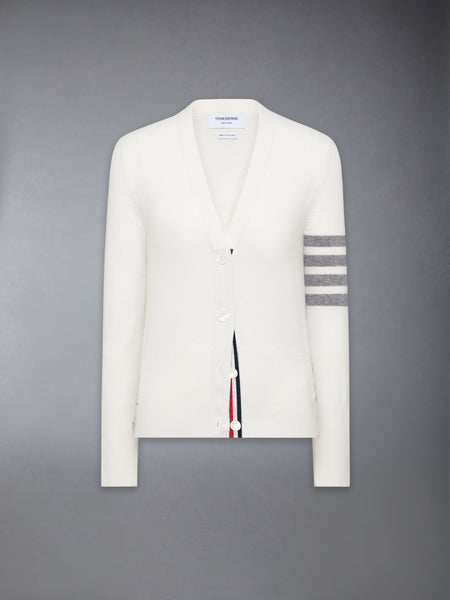 CLASSIC CASHMERE 4-BAR V-NECK CARDIGAN WHITE