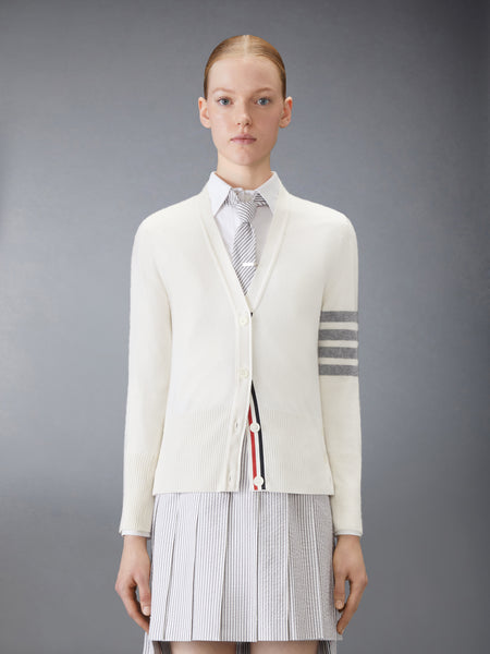 CLASSIC CASHMERE 4-BAR V-NECK CARDIGAN WHITE
