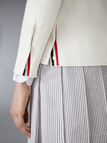 CLASSIC CASHMERE 4-BAR V-NECK CARDIGAN WHITE