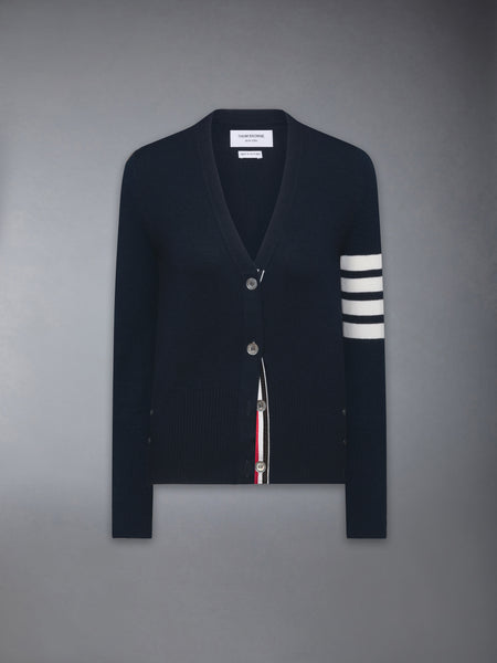 CLASSIC CASHMERE 4-BAR V-NECK CARDIGAN NAVY