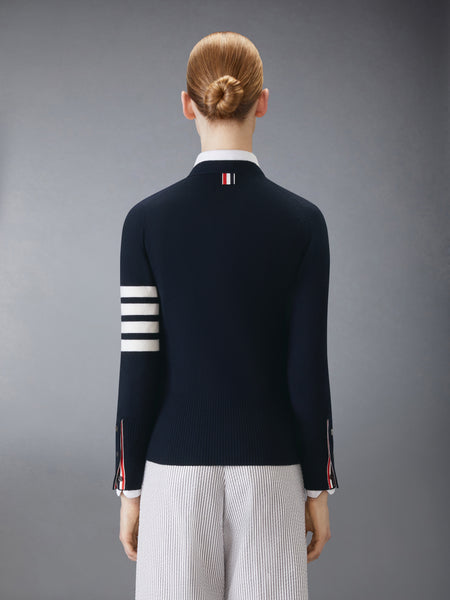 CLASSIC CASHMERE 4-BAR V-NECK CARDIGAN NAVY
