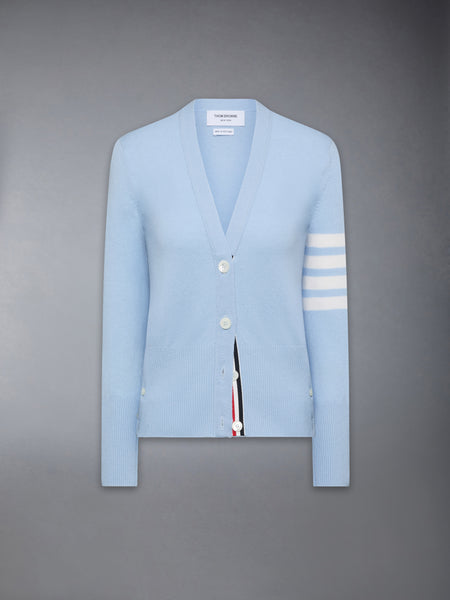 CLASSIC CASHMERE 4-BAR V-NECK CARDIGAN LIGHT BLUE
