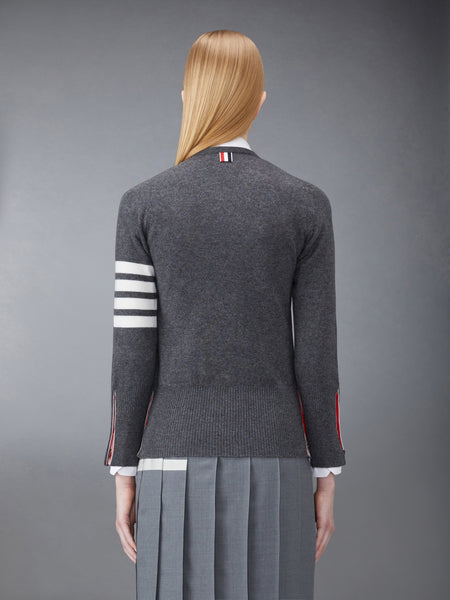 CLASSIC CASHMERE 4-BAR V-NECK CARDIGAN MED GREY