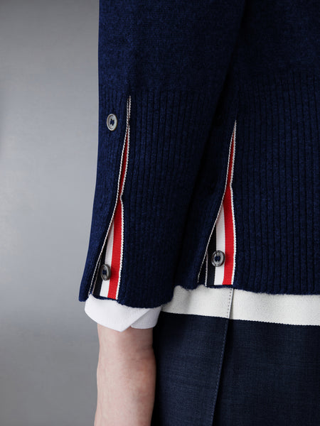 CLASSIC CASHMERE 4-BAR V-NECK CARDIGAN NAVY