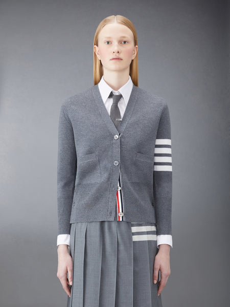 WOOL 4-BAR V-NECK CARDIGAN MED GREY