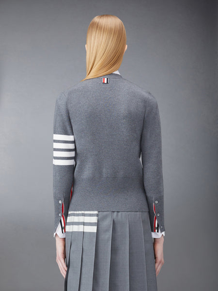 WOOL 4-BAR V-NECK CARDIGAN MED GREY