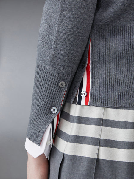 WOOL 4-BAR V-NECK CARDIGAN MED GREY