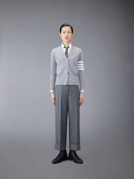 WOOL 4-BAR V-NECK CARDIGAN LT GREY