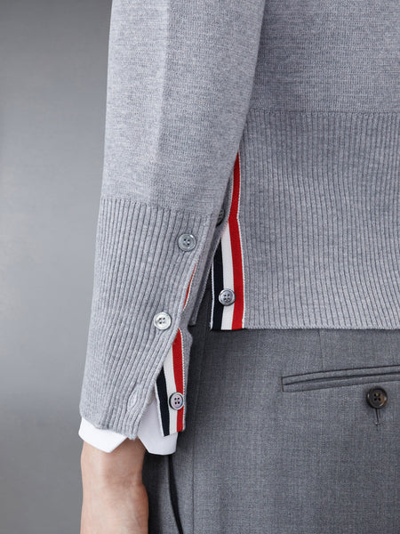 WOOL 4-BAR V-NECK CARDIGAN LT GREY
