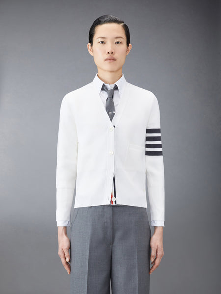 WOOL 4-BAR V-NECK CARDIGAN WHITE