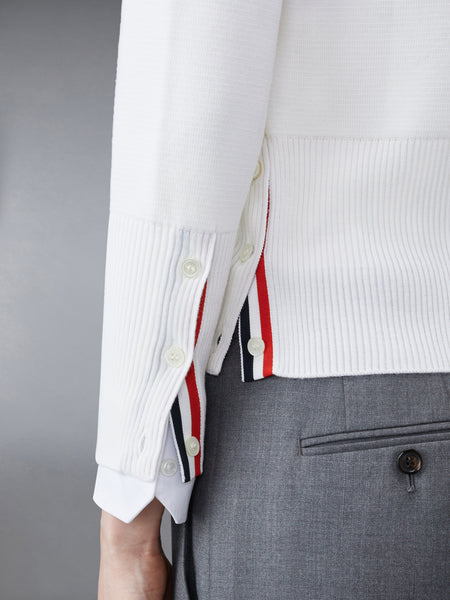 WOOL 4-BAR V-NECK CARDIGAN WHITE
