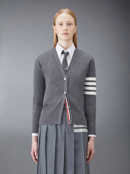 COTTON CREPE MILANO 4-BAR CARDIGAN MED GREY