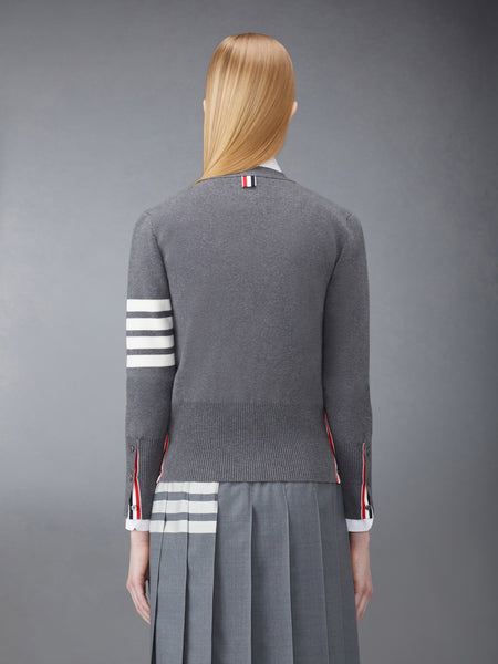 COTTON CREPE MILANO 4-BAR CARDIGAN MED GREY