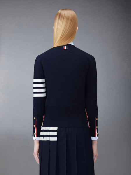 COTTON CREPE MILANO 4-BAR CARDIGAN NAVY
