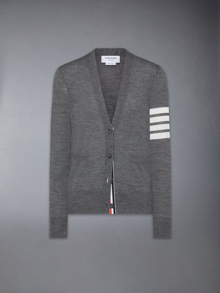 MERINO WOOL 4-BAR RELAXED FIT V-NECK CARDIGAN MED GREY
