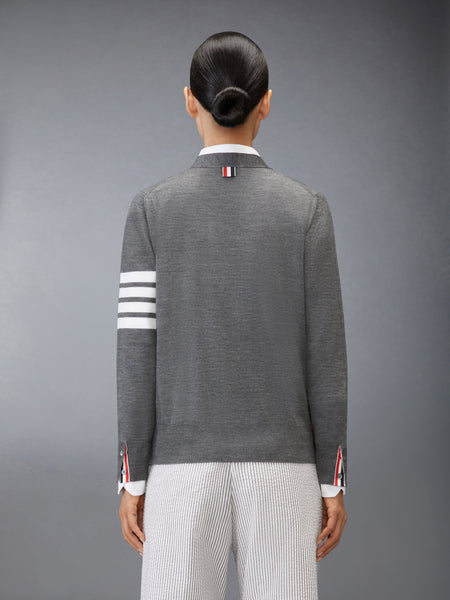 MERINO WOOL 4-BAR RELAXED FIT V-NECK CARDIGAN MED GREY