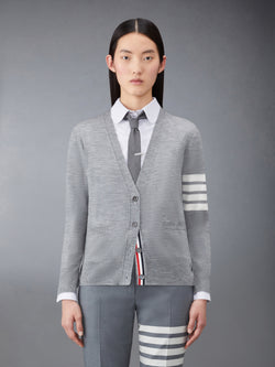 MERINO WOOL 4-BAR RELAXED FIT V-NECK CARDIGAN