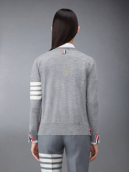 MERINO WOOL 4-BAR RELAXED FIT V-NECK CARDIGAN LT GREY