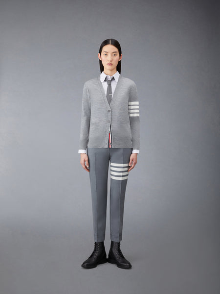 MERINO WOOL 4-BAR RELAXED FIT V-NECK CARDIGAN LT GREY