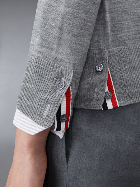 MERINO WOOL 4-BAR RELAXED FIT V-NECK CARDIGAN LT GREY