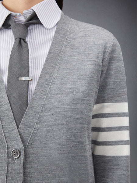 MERINO WOOL 4-BAR RELAXED FIT V-NECK CARDIGAN LT GREY