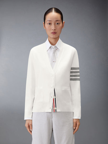 MERINO WOOL 4-BAR RELAXED FIT V-NECK CARDIGAN WHITE